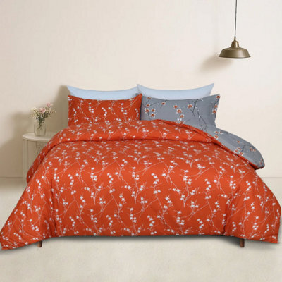 Bedlooms Rust Flower Printed Duvet Cover Set, Reversible & Hypoallergenic Bedding Pack, Super King 226X220Cm
