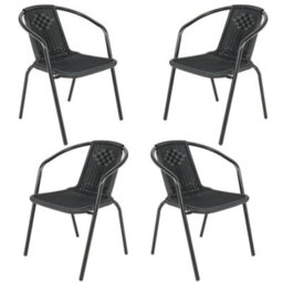 Breeins 5 Piece Black Garden Furniture Set Dining Set Tempered Glass Table Rattan Chairs For Patio Lounge Balcony 150Cm - thumbnail 3