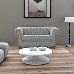 Chesterfield 2 Seater Shelly Moon Mist Leather Sofa Settee Bespoke In Classic Style - thumbnail 3