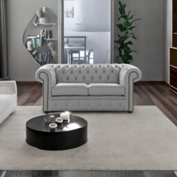 Chesterfield 2 Seater Shelly Moon Mist Leather Sofa Settee Bespoke In Classic Style - thumbnail 2