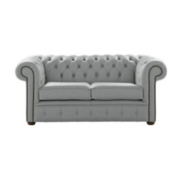 Chesterfield 2 Seater Shelly Moon Mist Leather Sofa Settee Bespoke In Classic Style - thumbnail 1