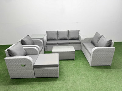 Fimous Pe Rattan Garden Furniture Set Adjustable Chair Sofa 2 Seater Sofa Lounge Set Oblong Coffee Table Big Stool Side Table - image 1