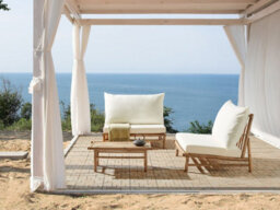 Beliani Garden Lounge Set With Table 2 Seater Todi Bamboo Off-White - thumbnail 2