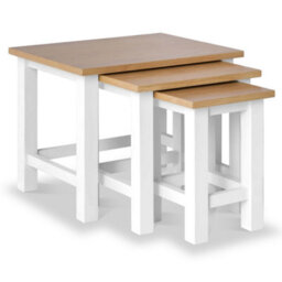 Farro White Nest Of 3 Tables - Painted With Oak Top - Fully Assembled By Roseland Furniture - thumbnail 2