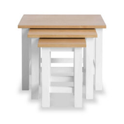 Farro White Nest Of 3 Tables - Painted With Oak Top - Fully Assembled By Roseland Furniture - thumbnail 3