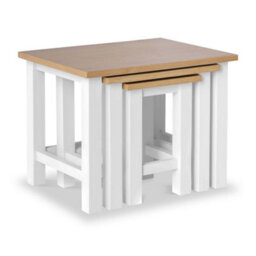 Farro White Nest Of 3 Tables - Painted With Oak Top - Fully Assembled By Roseland Furniture