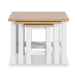 Farro White Nest Of 3 Tables - Painted With Oak Top - Fully Assembled By Roseland Furniture - thumbnail 4