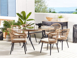 Beliani Garden Dining Set 6 Seater Aliano Ii With Cushions Pe Rattan Beige - thumbnail 2