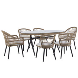 Beliani Aliano Ii 6 Seater Garden Dining Set Beige Pe Rattan With Cushions