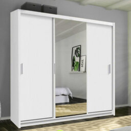 Sliding Wardrobes 4 u LTD Meldon Tripple Sliding Door Wardrobe In 6 Colors White, Black, Grey, Oak, Wenge & Walnut - White 250Cm