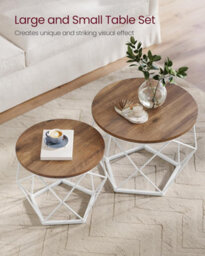 Songmics Set Of 2 Round Coffee Tables, Modern End Tables For Sofa, Steel Frame, Removable Top, Honey Brown And Cloud White - thumbnail 4
