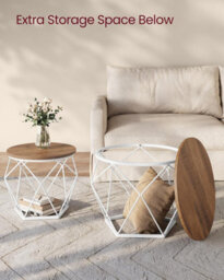 Songmics Set Of 2 Round Coffee Tables, Modern End Tables For Sofa, Steel Frame, Removable Top, Honey Brown And Cloud White - thumbnail 5