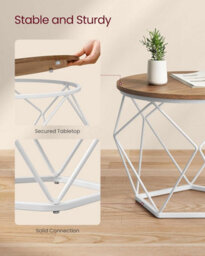 Songmics Set Of 2 Round Coffee Tables, Modern End Tables For Sofa, Steel Frame, Removable Top, Honey Brown And Cloud White - thumbnail 6