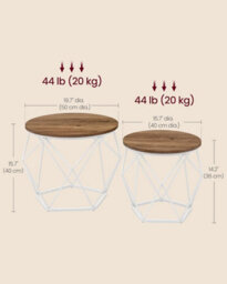 Songmics Set Of 2 Round Coffee Tables, Modern End Tables For Sofa, Steel Frame, Removable Top, Honey Brown And Cloud White - thumbnail 2
