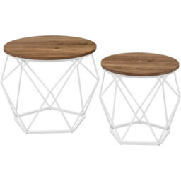 Songmics Set Of 2 Round Coffee Tables, Modern End Tables For Sofa, Steel Frame, Removable Top, Honey Brown And Cloud White - thumbnail 8