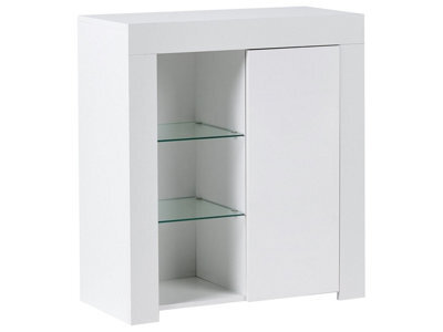 Wyld And Coco White Mdf Sideboard With 1 Door, Glass Shelves And Colour-Changing Led Lighting - image 1