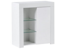 Wyld And Coco White Mdf Sideboard With 1 Door, Glass Shelves And Colour-Changing Led Lighting - thumbnail 1