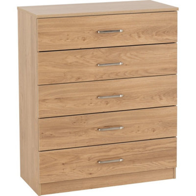 5 Drawer Chest Oak Effect Large Modern Storage Freestanding Bedroom - image 1