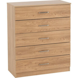 5 Drawer Chest Oak Effect Large Modern Storage Freestanding Bedroom - thumbnail 1