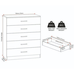5 Drawer Chest Oak Effect Large Modern Storage Freestanding Bedroom - thumbnail 2