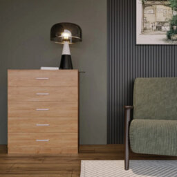 5 Drawer Chest Oak Effect Large Modern Storage Freestanding Bedroom - thumbnail 4