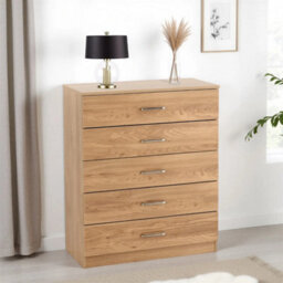 5 Drawer Chest Oak Effect Large Modern Storage Freestanding Bedroom - thumbnail 5