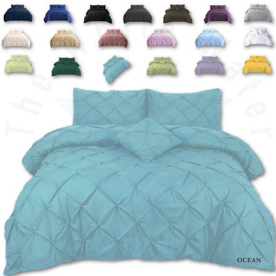 TheWhiteWater Limited Pintuck Duvet Cover Set + Matching Pillowcases, Hand Stitches Quilt Bedding Set - Ocean - image 1