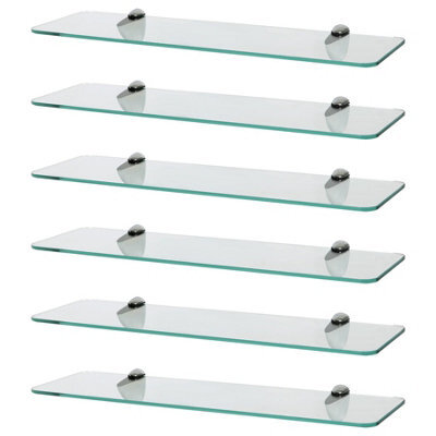 Harbour Housewares 6X Rounded Floating Glass Shelves - 50Cm - Silver Brackets - Bathroom Shower Storage Vanity Display Unit Shelf - image 1