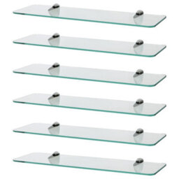 Harbour Housewares 6X Rounded Floating Glass Shelves - 50Cm - Silver Brackets - Bathroom Shower Storage Vanity Display Unit Shelf - thumbnail 1