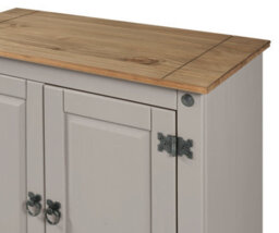 Mercers Furniture Corona Grey Painted Wax 2 Door Cupboard Sideboard Solid Wood Pine Wooden With Mexican Styling - thumbnail 4