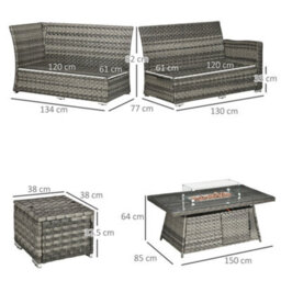 Wyld Haus Virire 9-Seater Grey Faux Rattan Garden Sofa Set With Integrated Fire Pit Table - thumbnail 3