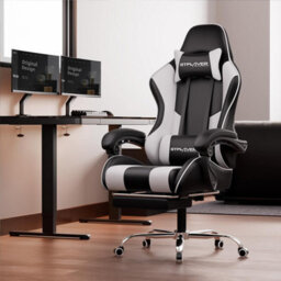 Gtplayer Gaming Chair With Footrest, Massage Computer Chairs For Adults, Ergonomic High Back Height Adjustable Pc Chair, White - thumbnail 2