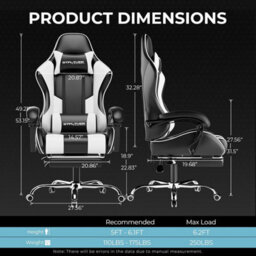 Gtplayer Gaming Chair With Footrest, Massage Computer Chairs For Adults, Ergonomic High Back Height Adjustable Pc Chair, White - thumbnail 3