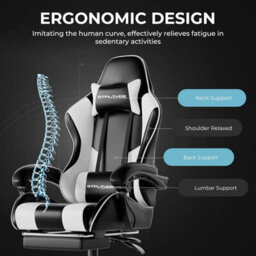 Gtplayer Gaming Chair With Footrest, Massage Computer Chairs For Adults, Ergonomic High Back Height Adjustable Pc Chair, White - thumbnail 7