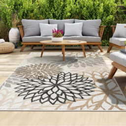 Homeart Outdoor Indoor Rug, Easy Clean, Uv Weather Resistant Rug For Patio, Gardenbellis Black, Beige,140X200Cm