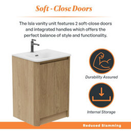 Plum&clay Isla Ribbed Fluted Oak Wood Freestanding Bathroom Vanity Unit & White Basin Set (W)600mm - thumbnail 4