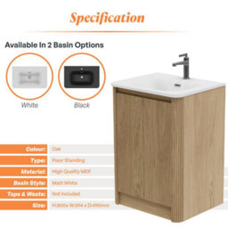 Plum&clay Isla Ribbed Fluted Oak Wood Freestanding Bathroom Vanity Unit & White Basin Set (W)600mm - thumbnail 5