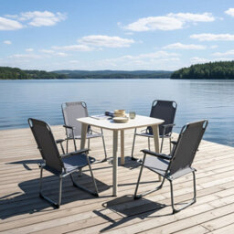 Wyld And Coco Set Of Four Folding Garden Chairs - Grey Powder-Coated Steel Frame With Breathable Mesh Seats - thumbnail 2