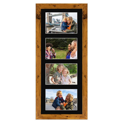 AK Frames 50X20Cm Rustic Oak Modern Multi Photo Frame With Black Mount - Holds 4 Apertures (4X) 6X4 Photos - image 1