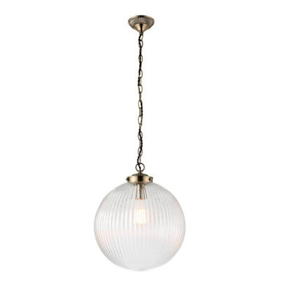 Luminosa Lighting Luminosa Brydon 1 Light Globe Ceiling Pendant Antique Brass, Clear Glass, E27