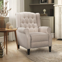 Fabric Linen Beige Marianna Manual Recliner Wingback Chair - thumbnail 1