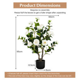 Costway Artificial Camellia Tree Faux Flower Plant Artificial Tree In Cement Pot Greenery Potted Plant Free Maintenance - thumbnail 3