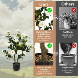 Costway Artificial Camellia Tree Faux Flower Plant Artificial Tree In Cement Pot Greenery Potted Plant Free Maintenance - thumbnail 9