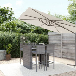 Berkfield 5 Piece Garden Bar Set With Cushions Grey Poly Rattan - thumbnail 1