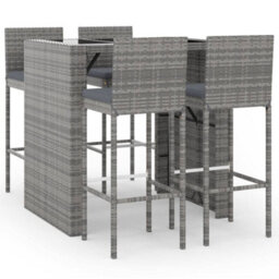 Berkfield 5 Piece Garden Bar Set With Cushions Grey Poly Rattan - thumbnail 2