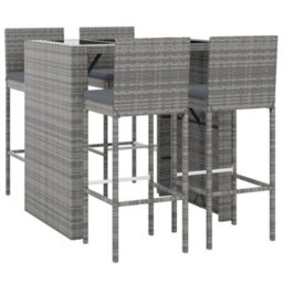 Berkfield 5 Piece Garden Bar Set With Cushions Grey Poly Rattan - thumbnail 3