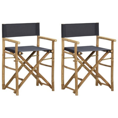 Berkfield Folding Director's Chairs 2 Pcs Dark Grey Bamboo And Fabric - image 1