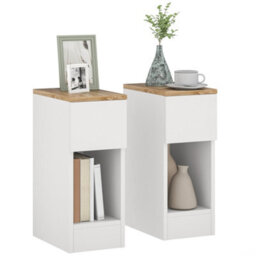 Homcom Bedside Tables Set Of 2, Nightstands For Bedroom, Living Room, Cream - thumbnail 2