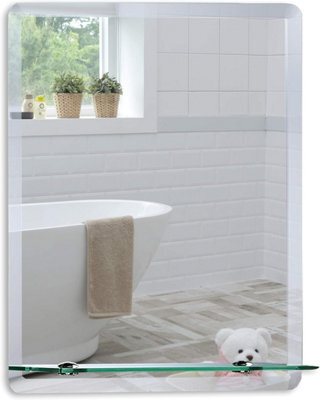 Mood Premium Rectangular Bathroom Mirror With Shelf, Wall Mounted, Frameless, Bevelled Edges (50Cm X 40Cm) - image 1