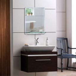 Mood Premium Rectangular Bathroom Mirror With Shelf, Wall Mounted, Frameless, Bevelled Edges (50Cm X 40Cm) - thumbnail 5